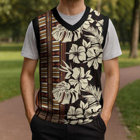 Bula Fiji Masi Christmas Knitted V-Neck Vest Tapa Tropical Hibiscus Half Stylized - Polynesian Pride