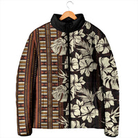 Bula Fiji Masi Padded Jacket Tapa Tropical Hibiscus Half Stylized LT14 - Polynesian Pride