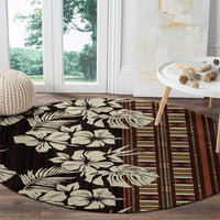 Bula Fiji Masi Round Carpet Tapa Tropical Hibiscus Half Stylized - Polynesian Pride