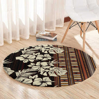 Bula Fiji Masi Round Carpet Tapa Tropical Hibiscus Half Stylized - Polynesian Pride