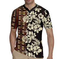 Bula Fiji Masi Rugby Jersey Tapa Tropical Hibiscus Half Stylized - Polynesian Pride