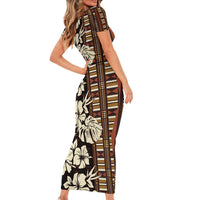 Bula Fiji Masi Short Sleeve Bodycon Dress Tapa Tropical Hibiscus Half Stylized - Polynesian Pride