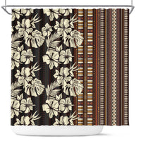 Bula Fiji Masi Shower Curtain Tapa Tropical Hibiscus Half Stylized LT14 Brown - Polynesian Pride
