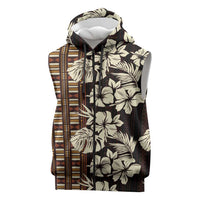 Bula Fiji Masi Sleeveless Zip Hoodie Tapa Tropical Hibiscus Half Stylized LT14 Brown - Polynesian Pride