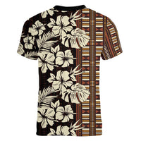 Bula Fiji Masi Women V-Neck T-Shirt Tapa Tropical Hibiscus Half Stylized LT14 - Polynesian Pride