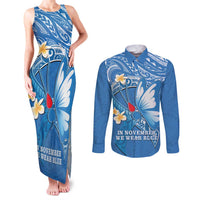 Polynesia Diabetes Awareness Month Couples Matching Tank Maxi Dress and Long Sleeve Button Shirt In November We Wear Blue