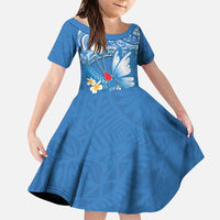 Polynesia Diabetes Awareness Month Family Matching Puletasi and Hawaiian Shirt In November We Wear Blue LT14 Daughter's Dress Blue - Polynesian Pride