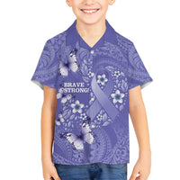 Polynesia Stomach Cancer Awareness Family Matching Tank Maxi Dress and Hawaiian Shirt Periwinkle Ribbon Brave Strong!