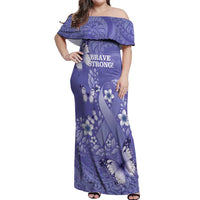 Polynesia Stomach Cancer Awareness Off Shoulder Maxi Dress Periwinkle Ribbon Brave Strong!