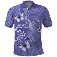 Polynesia Stomach Cancer Awareness Polo Shirt Periwinkle Ribbon Brave Strong!