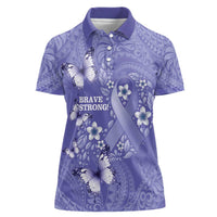 Polynesia Stomach Cancer Awareness Women Polo Shirt Periwinkle Ribbon Brave Strong! LT14 Female Periwinkle - Polynesian Pride