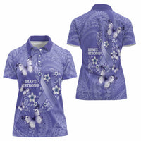 Polynesia Stomach Cancer Awareness Women Polo Shirt Periwinkle Ribbon Brave Strong! LT14 - Polynesian Pride