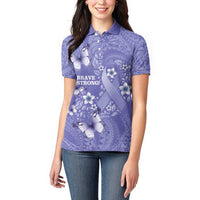 Polynesia Stomach Cancer Awareness Women Polo Shirt Periwinkle Ribbon Brave Strong! LT14 - Polynesian Pride