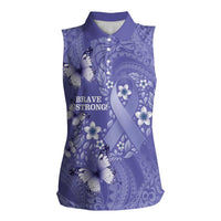 Polynesia Stomach Cancer Awareness Women Sleeveless Polo Shirt Periwinkle Ribbon Brave Strong!