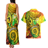 Halo Vanuatu Couples Matching Tank Maxi Dress and Hawaiian Shirt Sand Drawing Turtle Polynesian Tropical Flowers LT14 - Polynesian Pride