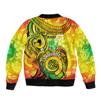 Halo Vanuatu Sleeve Zip Bomber Jacket Sand Drawing Turtle Polynesian Tropical Flowers LT14 - Polynesian Pride