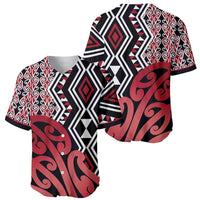 New Zealand Baseball Jersey Aotearoa Kowhaiwhai Mix Taniko Art - Red LT14 - Polynesian Pride