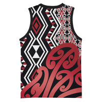 New Zealand Basketball Jersey Aotearoa Kowhaiwhai Mix Taniko Art - Red - Polynesian Pride