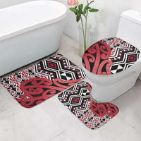 New Zealand Bathroom Set Aotearoa Kowhaiwhai Mix Taniko Art - Red - Polynesian Pride
