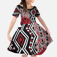 New Zealand Family Matching Off Shoulder Maxi Dress and Hawaiian Shirt Aotearoa Kowhaiwhai Mix Taniko Art - Red