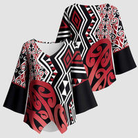 New Zealand Kimono Sleeve Blouse Aotearoa Kowhaiwhai Mix Taniko Art - Red - Polynesian Pride