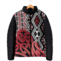 New Zealand Padded Jacket Aotearoa Kowhaiwhai Mix Taniko Art - Red - Polynesian Pride