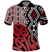 New Zealand Polo Shirt Aotearoa Kowhaiwhai Mix Taniko Art - Red