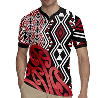 New Zealand Rugby Jersey Aotearoa Kowhaiwhai Mix Taniko Art - Red