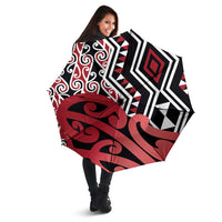 New Zealand Umbrella Aotearoa Kowhaiwhai Mix Taniko Art - Red - Polynesian Pride