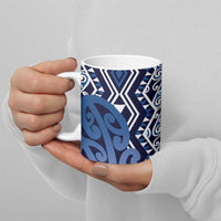 New Zealand Ceramic Mug Aotearoa Kowhaiwhai Mix Taniko Art - Blue - Polynesian Pride