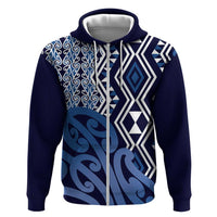 New Zealand Hoodie Aotearoa Kowhaiwhai Mix Taniko Art - Blue