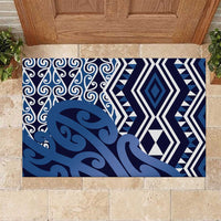 New Zealand Rubber Doormat Aotearoa Kowhaiwhai Mix Taniko Art - Blue LT14 Blue - Polynesian Pride