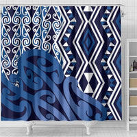 New Zealand Shower Curtain Aotearoa Kowhaiwhai Mix Taniko Art - Blue