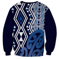 New Zealand Sweatshirt Aotearoa Kowhaiwhai Mix Taniko Art - Blue