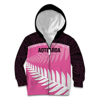 Custom New Zealand Aotearoa Cricket Kid Hoodie Go White Silver Fern LT14 Zip Hoodie Pink - Polynesian Pride