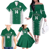 Custom Hawaii Volleyball Family Matching Off The Shoulder Long Sleeve Dress and Hawaiian Shirt Hawaiian Kakau Pattern
