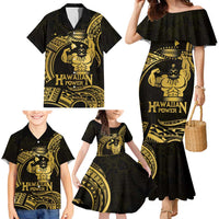 Gold Hawaii Ikaika Warrior Family Matching Mermaid Dress and Hawaiian Shirt Hawaiian Power