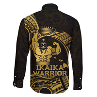 Gold Hawaii Ikaika Warrior Family Matching Off The Shoulder Long Sleeve Dress and Hawaiian Shirt Hawaiian Power