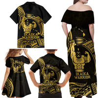 Gold Hawaii Ikaika Warrior Family Matching Off Shoulder Maxi Dress and Hawaiian Shirt Hawaiian Power
