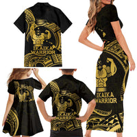 Gold Hawaii Ikaika Warrior Family Matching Short Sleeve Bodycon Dress and Hawaiian Shirt Hawaiian Power