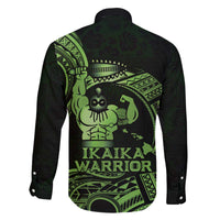 Green Hawaii Ikaika Warrior Family Matching Off The Shoulder Long Sleeve Dress and Hawaiian Shirt Hawaiian Power