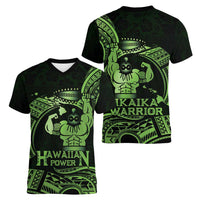Green Hawaii Ikaika Warrior Women V-Neck T-Shirt Hawaiian Power