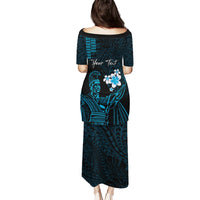 Personalised Hawaii King Kamehameha Day Puletasi Plumeria With Kakau Pattern - Blue LT14 - Polynesian Pride