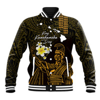 Personalised Hawaii King Kamehameha Day Baseball Jacket Plumeria With Kakau Pattern - Gold