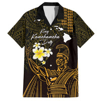 Personalised Hawaii King Kamehameha Day Family Matching Off Shoulder Short Dress and Hawaiian Shirt Plumeria With Kakau Pattern - Gold