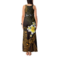 Personalised Hawaii King Kamehameha Day Tank Maxi Dress Plumeria With Kakau Pattern - Gold LT14 - Polynesian Pride