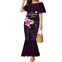 Personalised Hawaii King Kamehameha Day Mermaid Dress Plumeria With Kakau Pattern - Purple LT14 Women Purple - Polynesian Pride