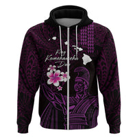 Personalised Hawaii King Kamehameha Day Zip Hoodie Plumeria With Kakau Pattern - Purple