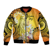 Polynesia Easter Day Bomber Jacket He Is Risen Lilium Longiflorum Polynesian Pattern