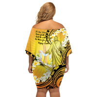 Polynesia Easter Day Family Matching Off Shoulder Short Dress and Hawaiian Shirt He Is Risen Lilium Longiflorum Polynesian Pattern